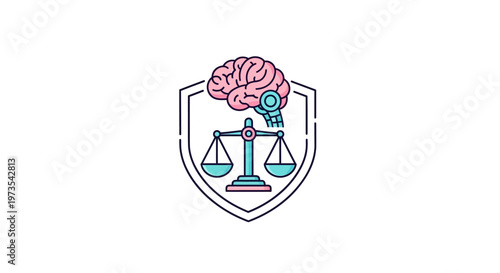 Justice Law Brain Scale Icon Symbol.