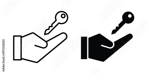 Key handover icon symbol. Icon in flat style and line. Black and white