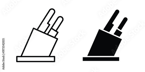 Kitchen knife block icon symbol. Icon in flat style and line. Black and white