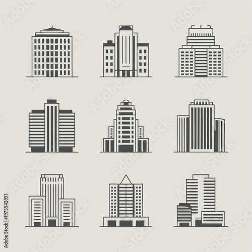 Set Of Buildings Line Icons Isolated On Background
