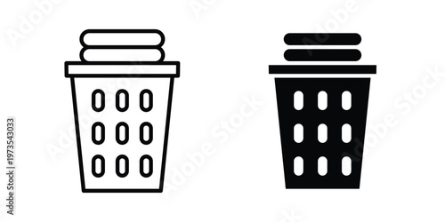 Laundry basket icon symbol. Icon in flat style and line. Black and white