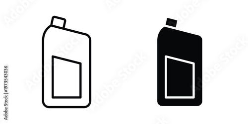 laundry detergent bottle icon symbol. Icon in flat style and line. Black and white
