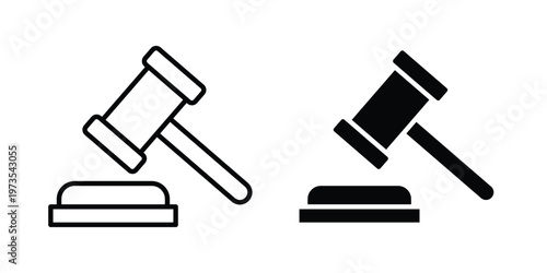 law gavel icon symbol. Icon in flat style and line. Black and white
