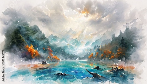  Mountain Lake Watercolor Painting: Serene Nature Landscape Art
