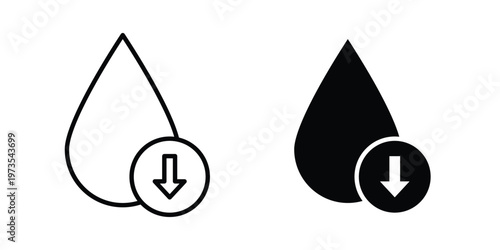 Low water level icon symbol. Icon in flat style and line. Black and white
