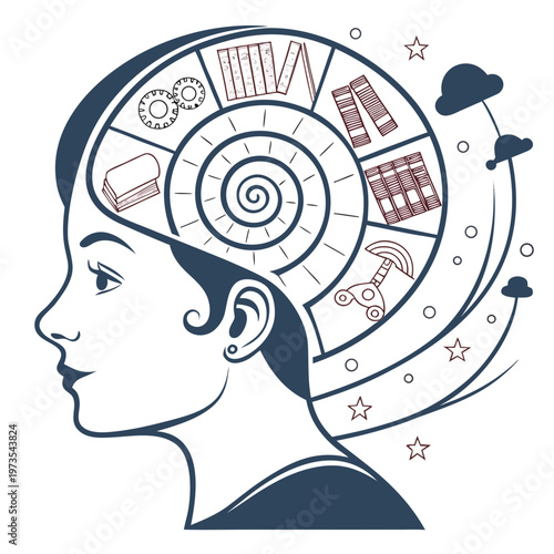 Human Brain with Various thoughts ideas inspiration