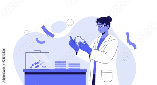 Scientist examining petri dish with bacteria, laboratory research, microbiology concept