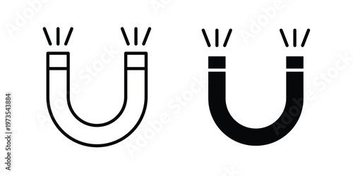 Magnet icon symbol. Icon in flat style and line. Black and white