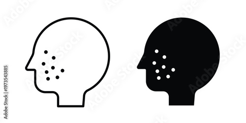 Man acne on face icon symbol. Icon in flat style and line. Black and white