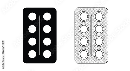 Two depictions of a blister pack for pills or capsules