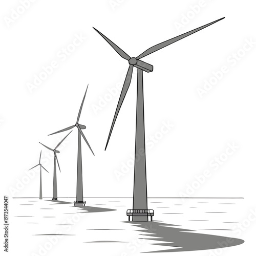 Offshore wind turbines in gray tones renewable energy