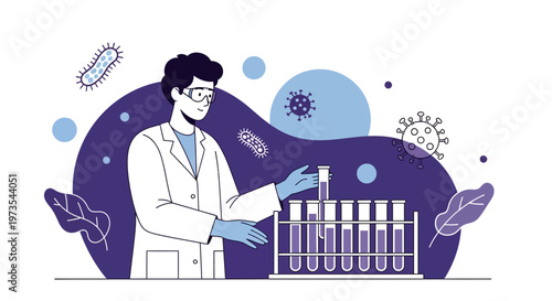 Scientist in Lab Coat Working with Test Tubes and Microbes in Research Laboratory
