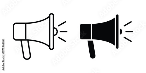 Megaphone icon symbol. Icon in flat style and line. Black and white