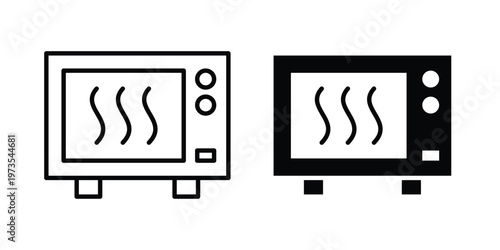 Microwave oven icon symbol. Icon in flat style and line. Black and white