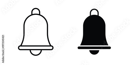 Notification bell icon symbol. Icon in flat style and line. Black and white