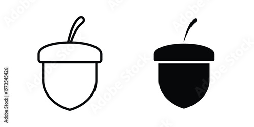 Oak nut icon symbol. Icon in flat style and line. Black and white