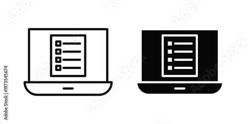 Online test icon symbol. Icon in flat style and line. Black and white