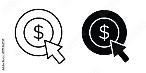 Pay per click icon symbol. Icon in flat style and line. Black and white