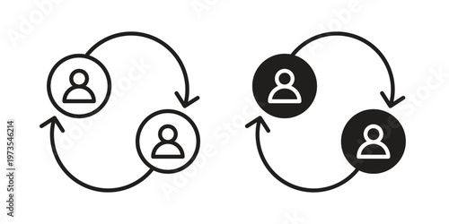 Peer to peer icon symbol. Icon in flat style and line. Black and white