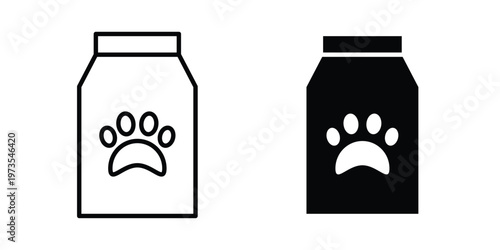 Pet food symbol. Icon in flat style and line. Black and whiteage icon symbol. Icon in flat style and line. Black and white