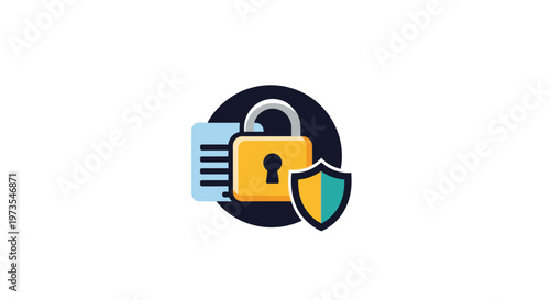 Padlock with shield and document icon.