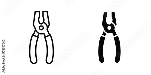 Pliers icon symbol. Icon in flat style and line. Black and white