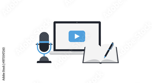 Microphone in front of computer screen.