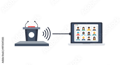 Microphone on podium with laptop screen.