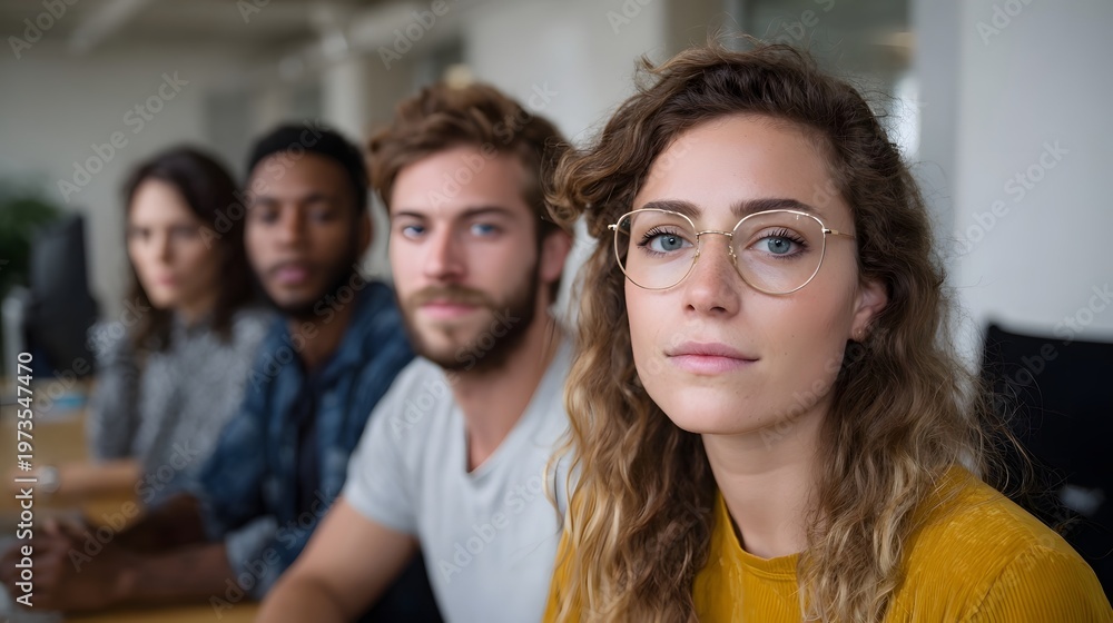 Obraz premium A diverse group of young professionals gathered in a modern office engaged in thoughtful discussion and collabo n