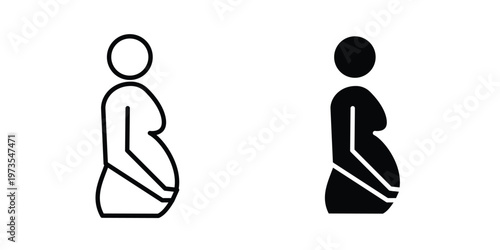 Pregnancy icon symbol. Icon in flat style and line. Black and white