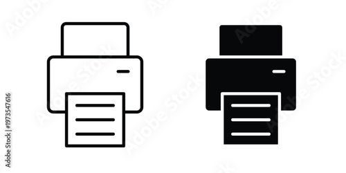 Printer icon symbol. Icon in flat style and line. Black and white