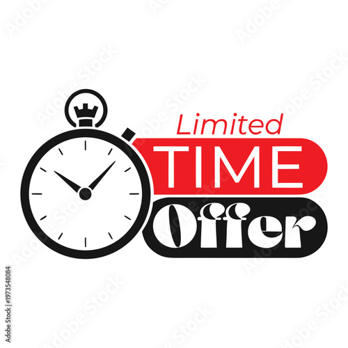 Black and red clock with limited time offer text in bold