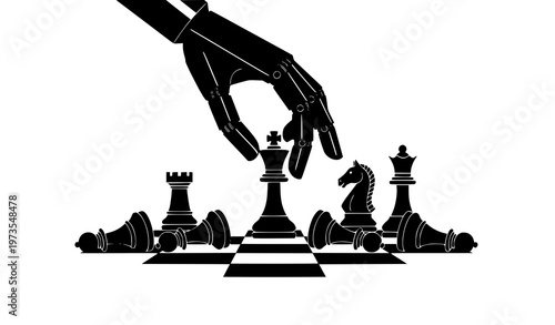 AI chess strategy concept digital hand moving king piece business competition vector