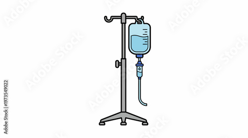 Illustration of a medical intravenous drip stand with a fluid bag, commonly used in hospitals for patient treatment and healthcare