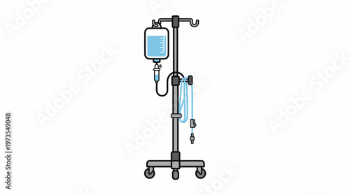 Medical IV Drip Stand with Infusion Bag and Tubing Vector Illustration for Healthcare