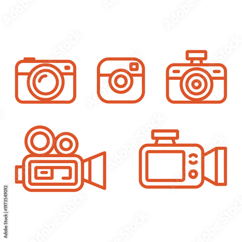 Orange Line Art Icons of Cameras and Camcorders digital camera
