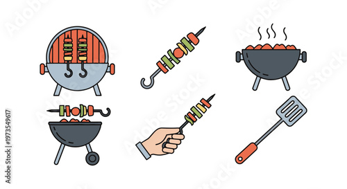 Skewer Grill Line art vector clean minimal illustration