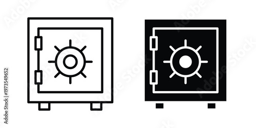 Secure vault icon symbol. Icon in flat style and line. Black and white