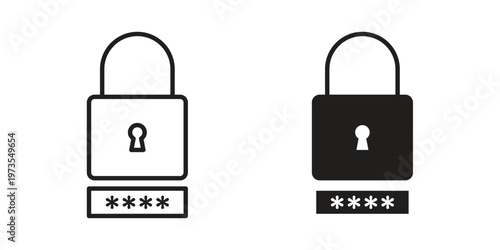 Security password icon symbol. Icon in flat style and line. Black and white