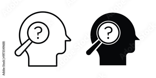 Self research icon symbol. Icon in flat style and line. Black and white