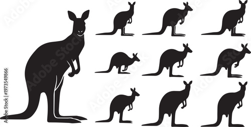 Kangaroo Silhouette Vector Icon Set for Australian Wildlife Design