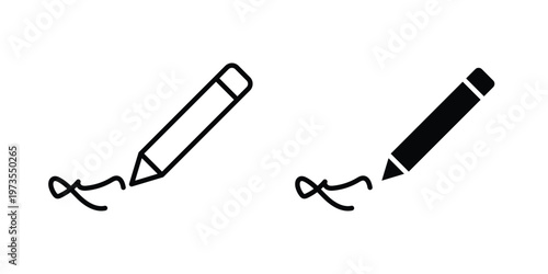 Signature icon symbol. Icon in flat style and line. Black and white