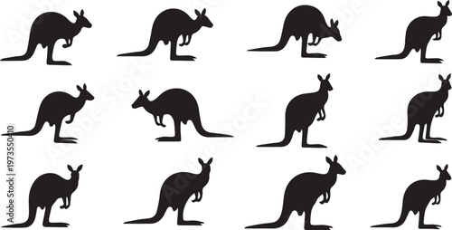 Kangaroo Silhouette Set: Australian Wildlife Icons and Joey Poses