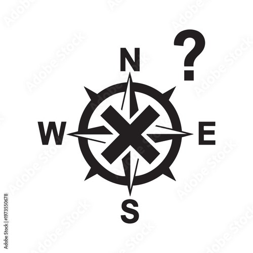 Compass rose with question mark, representing uncertainty and a search for direction