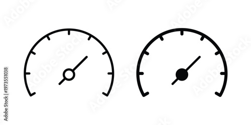 Speedometer icon symbol. Icon in flat style and line. Black and white