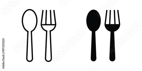 Spoon and Fork icon symbol. Icon in flat style and line. Black and white