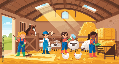 Children working together on a farm.