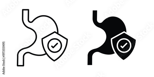 Stomach protection icon symbol. Icon in flat style and line. Black and white