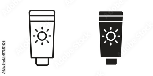 Sunscreen icon symbol. Icon in flat style and line. Black and white