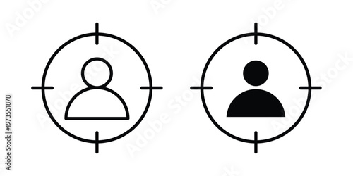 Target market icon symbol. Icon in flat style and line. Black and white